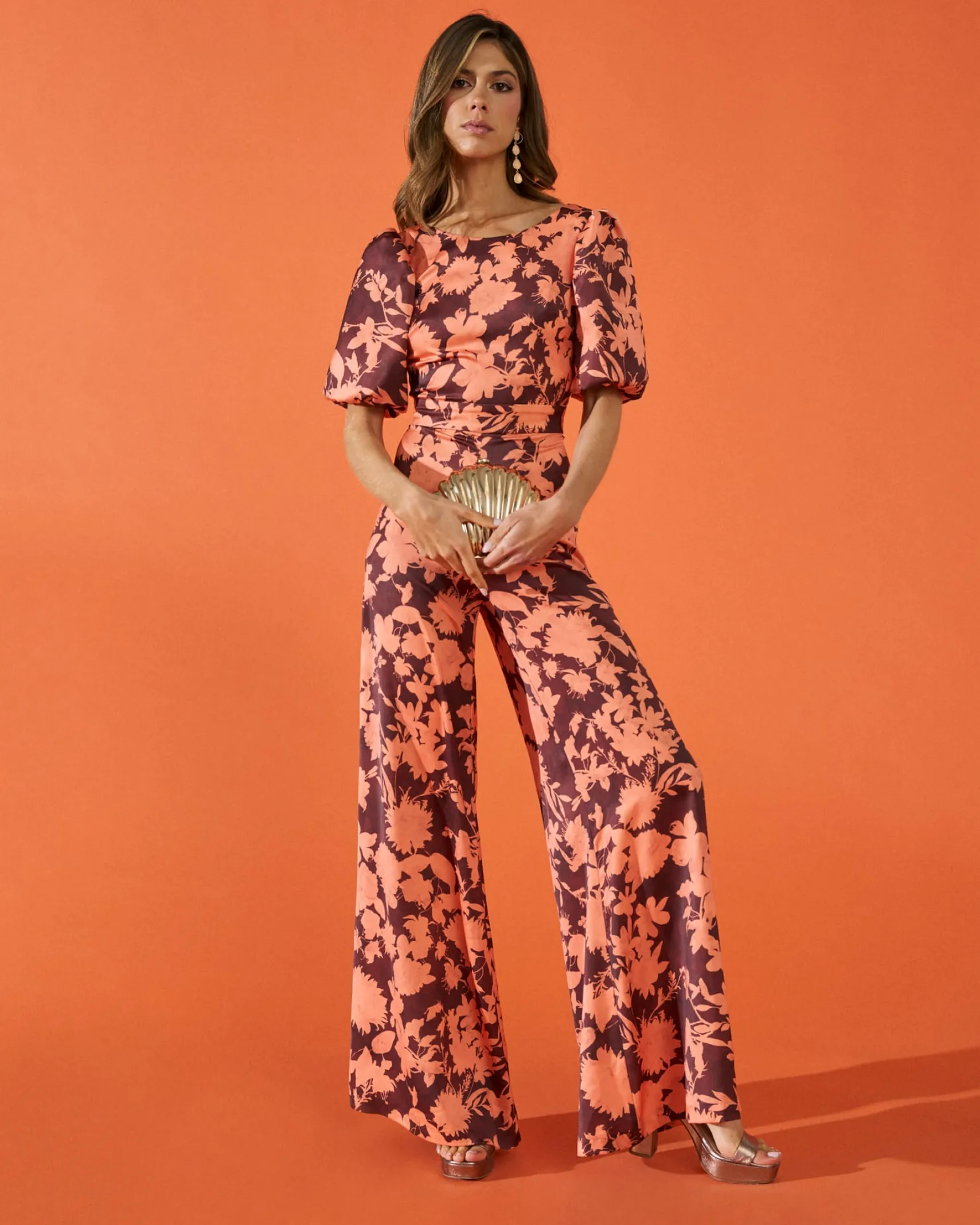 Miphai Mono Sol Estampado Floral Naranja