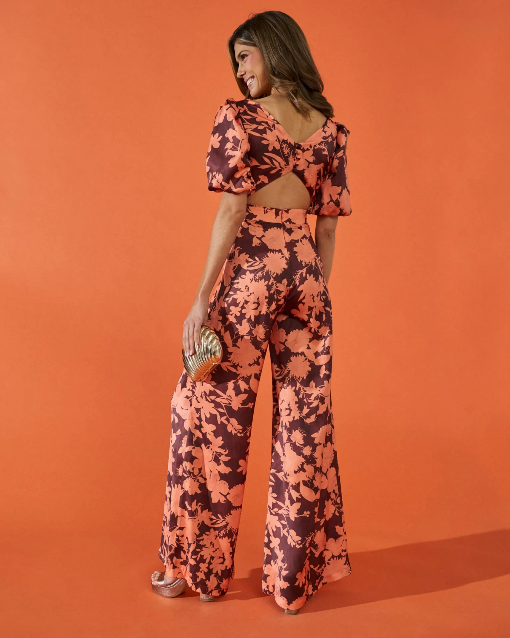 Miphai Mono Sol Estampado Floral Naranja