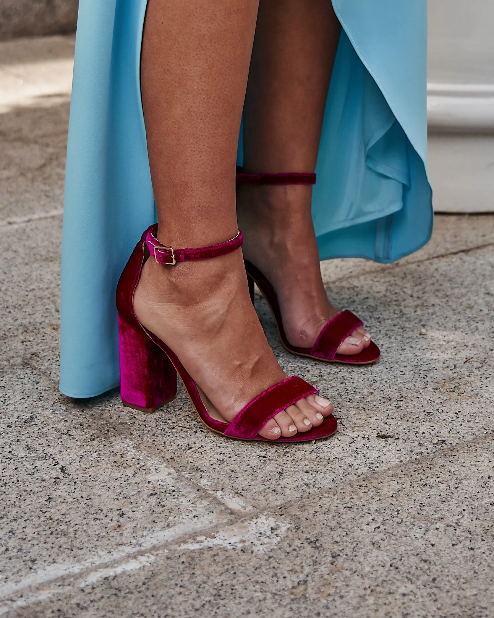 Miphai Sandalias Garbo de terciopelo fucsia