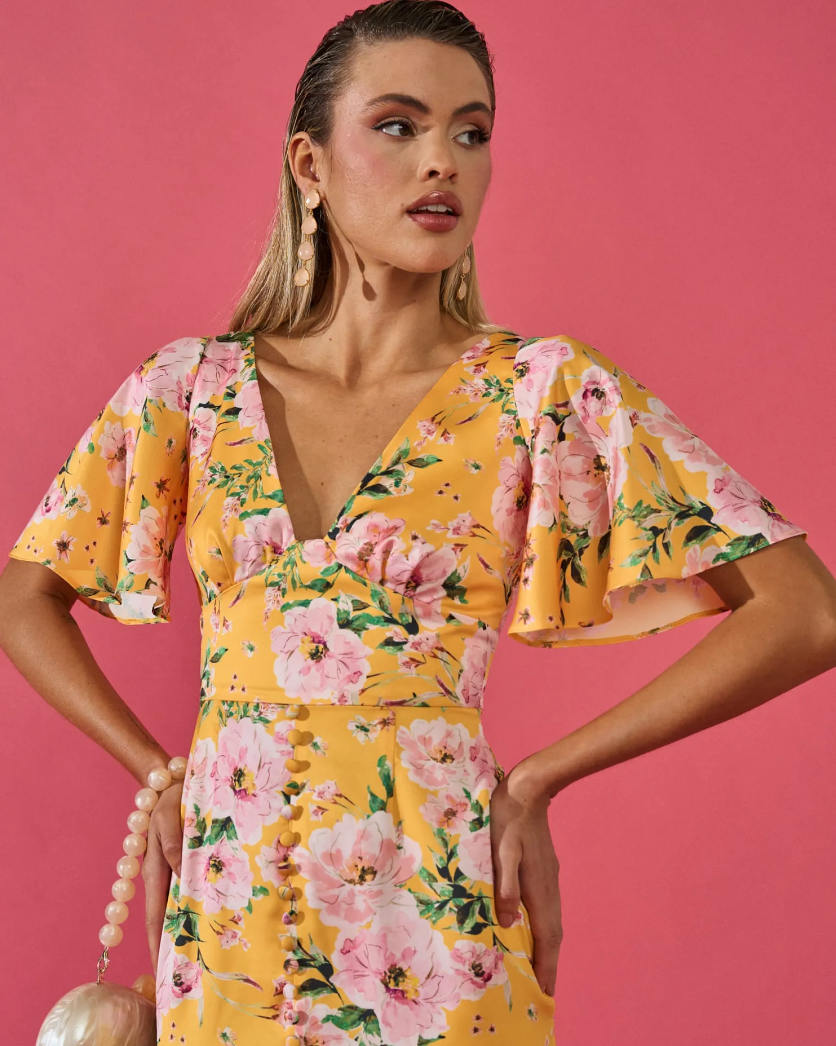 Miphai Vestido Carmina Estampado Floral Amarillo