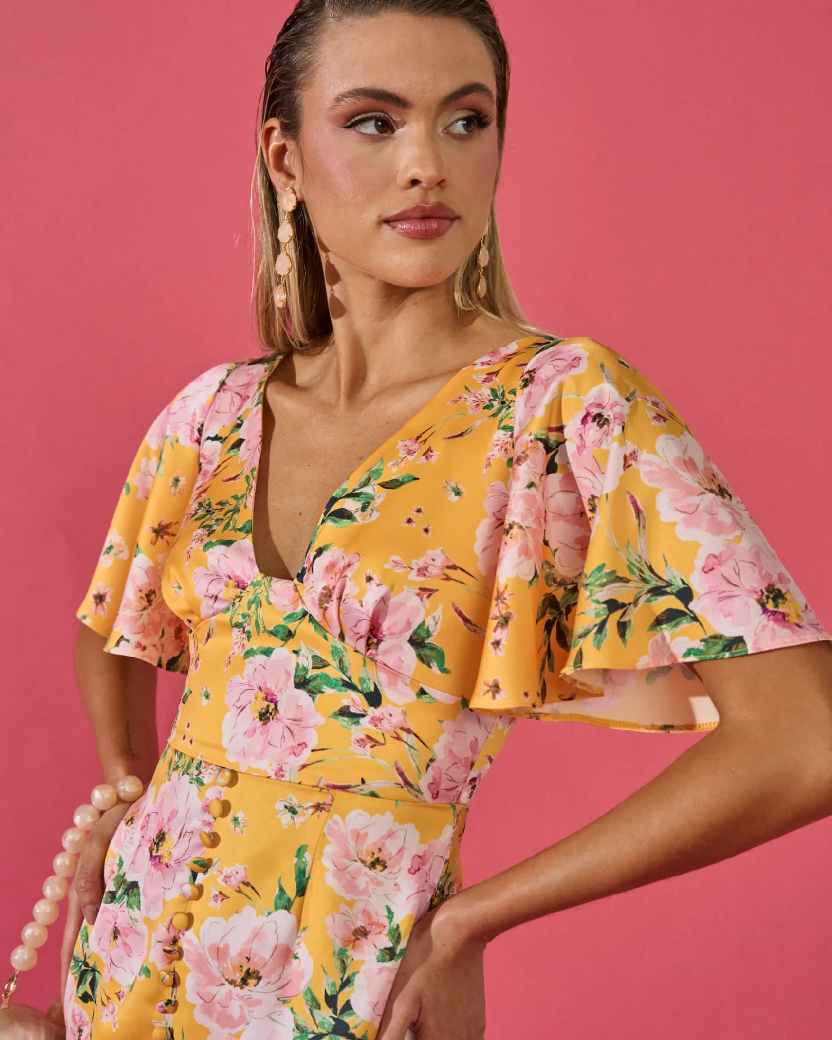 Miphai Vestido Carmina Estampado Floral Amarillo