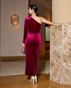 Miphai Vestido Chiara Terciopelo Cereza