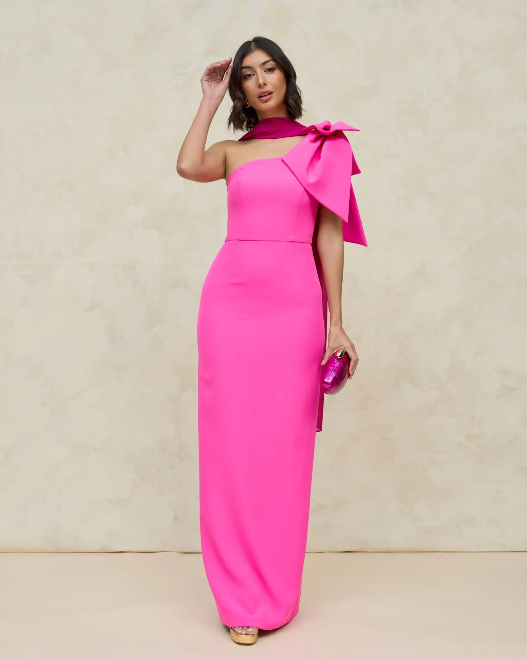 Miphai Vestido Largo Pétalo Fucsia