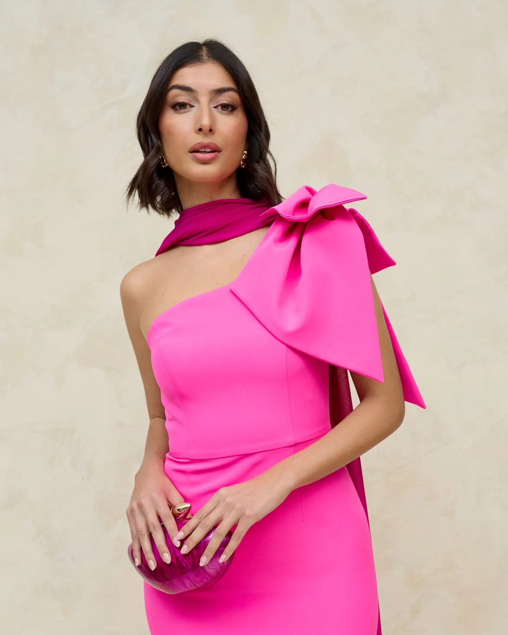 Miphai Vestido Largo Pétalo Fucsia