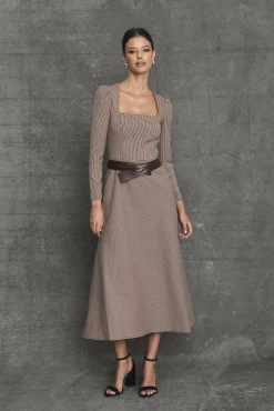 Miphai Vestido Midi Oxford Vichy Burdeos