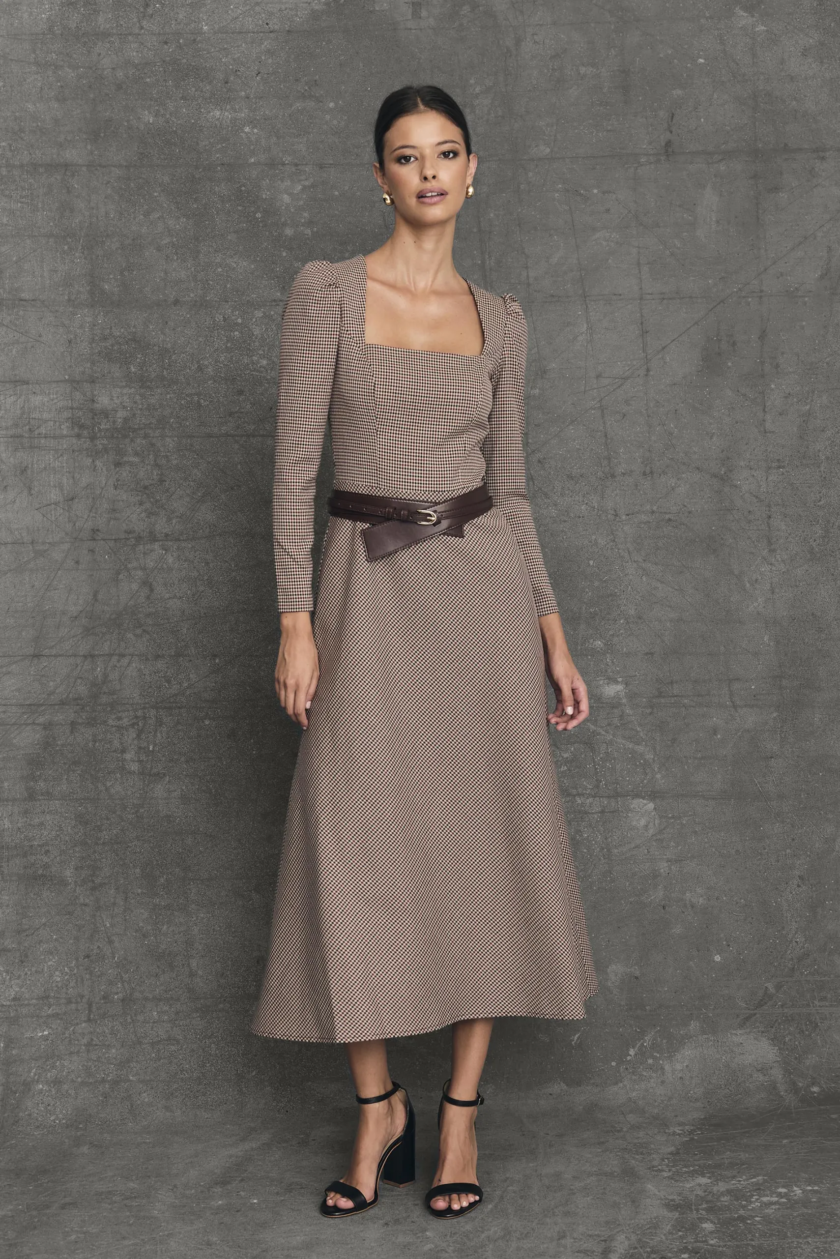 Miphai Vestido Midi Oxford Vichy Burdeos