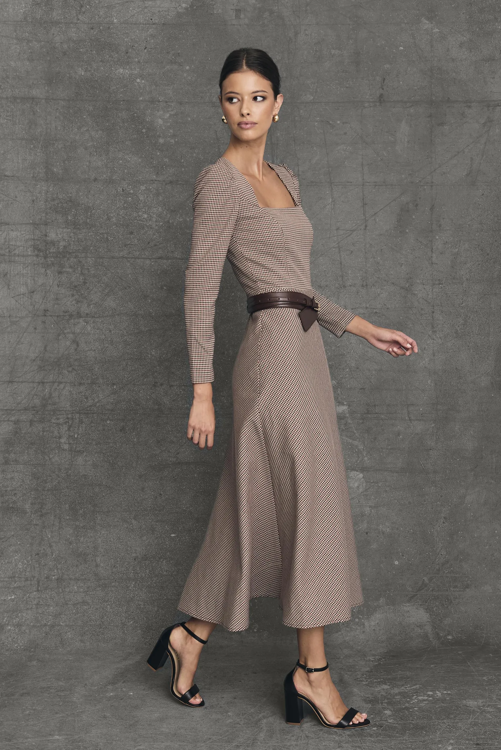 Miphai Vestido Midi Oxford Vichy Burdeos