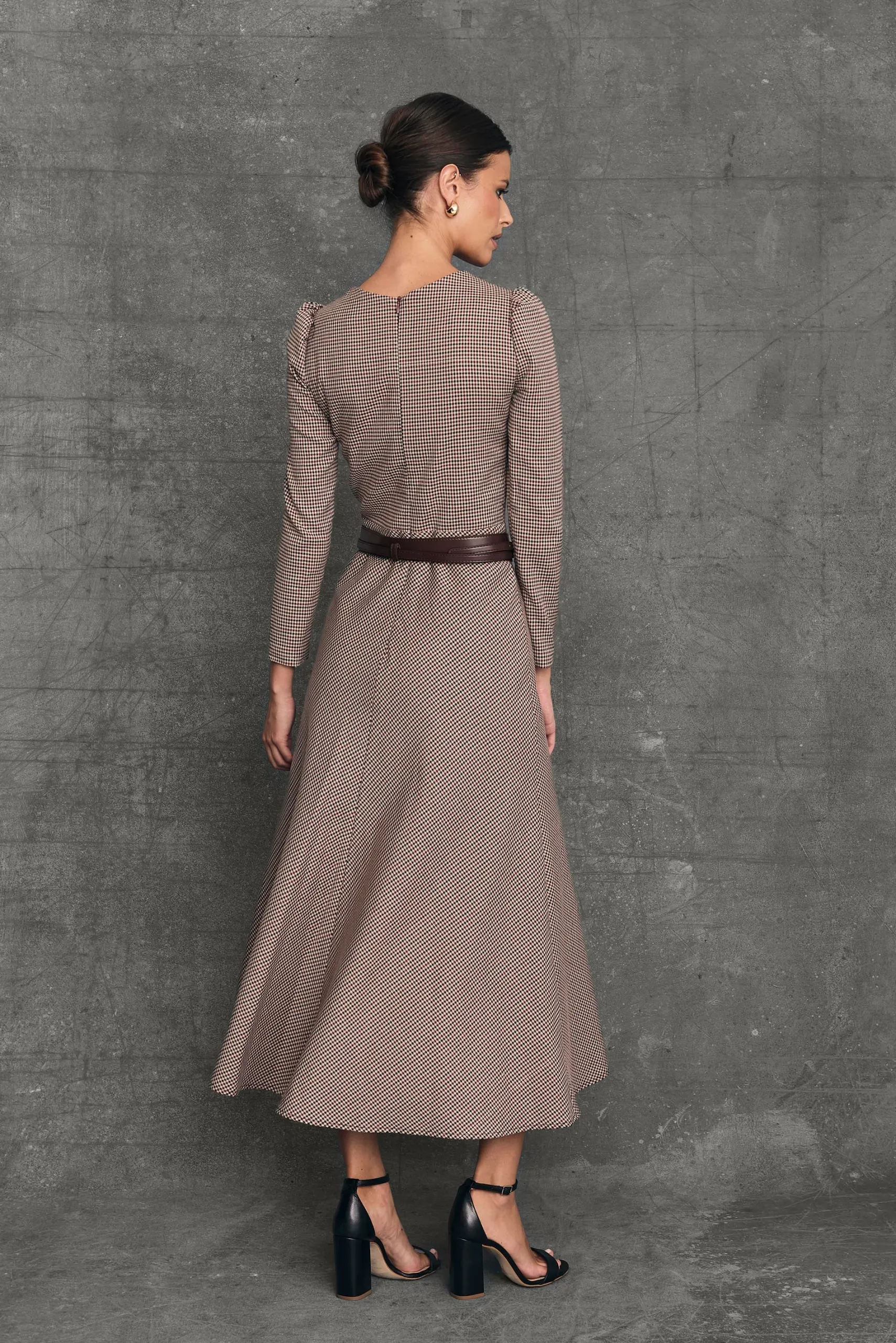 Miphai Vestido Midi Oxford Vichy Burdeos