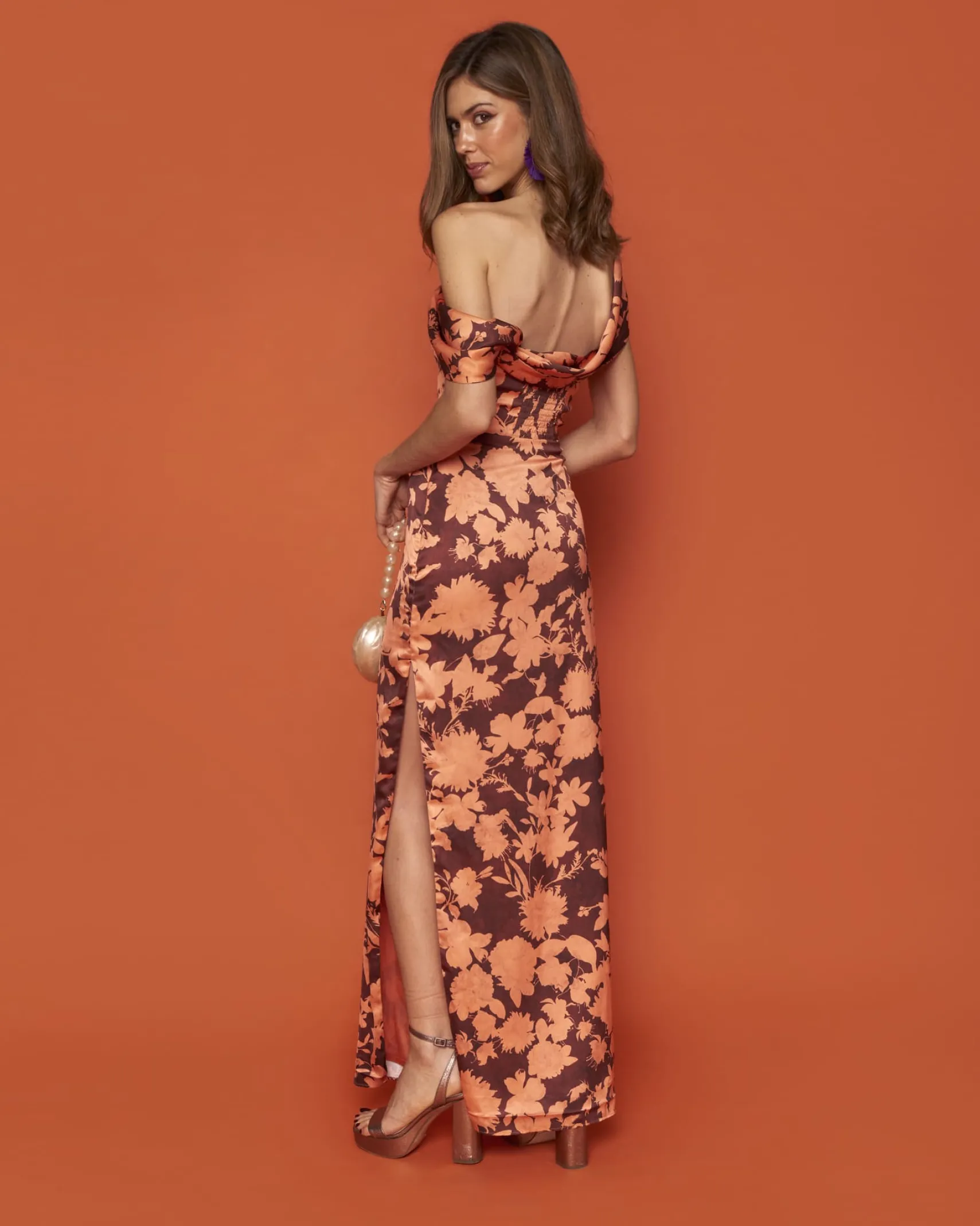 Miphai Vestido Oriana Estampado Floral Naranja