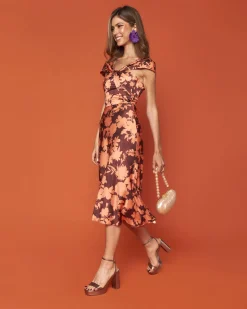 Miphai Vestido Reme Floral Naranja